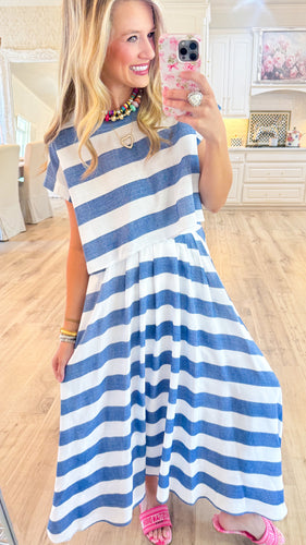 Blue Striped Skirt Set