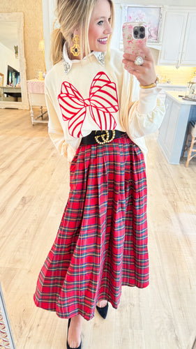 Ivory and Red Candy Cane Bow Sweatshirt