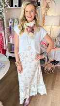 Ivory and Pink Floral Lace Trim Maxi Skirt