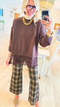 Deep Mocha Plaid Knit Flare Pants
