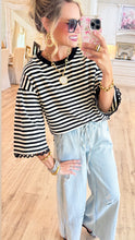 Black Stripe Lace Accent Trim Top