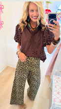 Brown Eyelet Scallop Hem Top