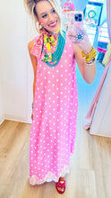 Pink and White Polka Dot Lace Hem Midi Dress
