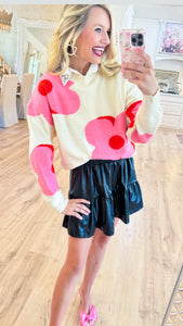 Cream and Pink Flower Sweater