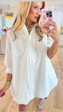 White Bubble Skirt Shirt Dress