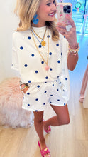 Off White and Royal Blue Polka Dot French Terry Set