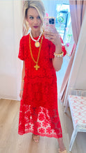 Tomato Red Scallop Lace Skirt Set