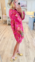 Hot Pink Gold Accent Jacquard Shift Dress