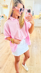 Pink and White Gingham Oversized Top