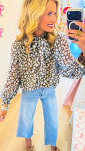 Blue Combo Animal Print Balloon Sleeve Top