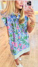 Blue Multi Floral Print Half Zip Dress