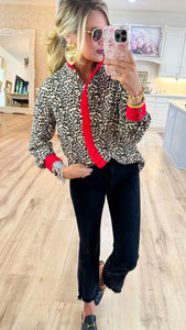 Leopard and Red Ruffle Long Sleeve Top