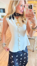Cream Sleeveless Front Button Down Top