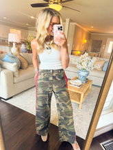Washed Camo Red Lace Trim Pants