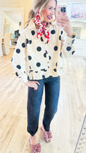 Cream and Black Polka Dot Ruffle Hem Blouse