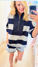 Navy Combo Striped Oversized Short Set