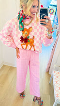 Queen of Sparkles Pink and White Checkered Reindeer Sweater