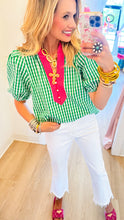 Green Gingham Puff Sleeve Top