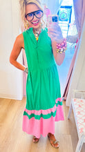 Green and Pink Colorblock Midi Dress
