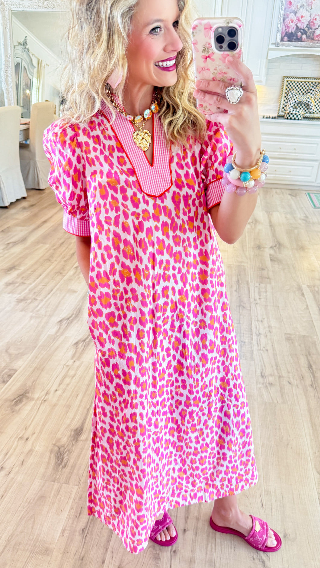 pink leopard midi dress Pink Leopard Puff Sleeve Midi Dress – Charlotte Heart Boutique
