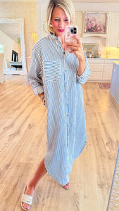 Indigo Stripe Midi Dress