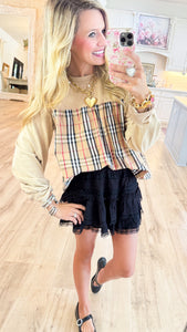 Taupe Solid & Plaid Mix Match Top