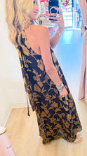 Brown and Gold Metallic Floral Maxi Dress