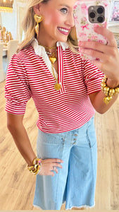 Red Striped Collard Blouse