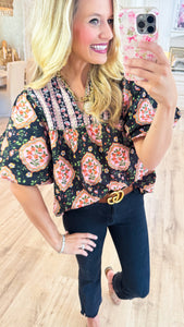 THML Black Floral Printed Puff Sleeve Top