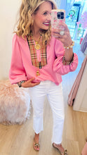 Bubble Gum Pink and Taupe Accent Blouse