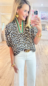 Camel Leopard Collard Blouse