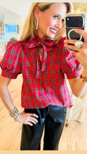 Red Plaid Ruffle Neck Top