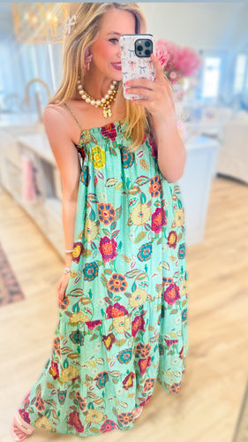 THML Mint Floral Printed Maxi Dress