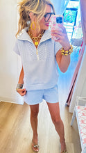 Blue Gingham Quater Zip Short Set