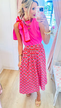 Pink Floral Print Midi Skirt