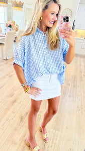 Blue and White Gingham Oversized Top