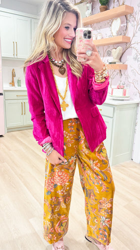 Hot Pink Crinkle Velvet Blazer
