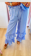 Blue Combo Stripe Ruffle Tiered Pants