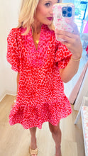 Pink and Red Animal Print Embroidered Dress