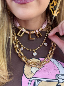Gold Beaded Rhinestone Necklace