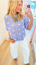 Light Blue and White Polka Dot Short Sleeve Cardigan