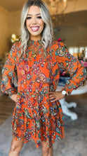 Rust Orange Multi Print Chiffon Yoke Mini Dress