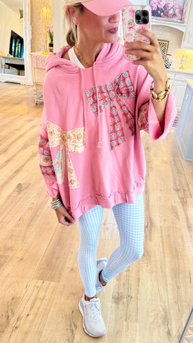 Light Pink Contrast Patchwork Hoodie