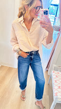 Beige Gingham Button Down Top