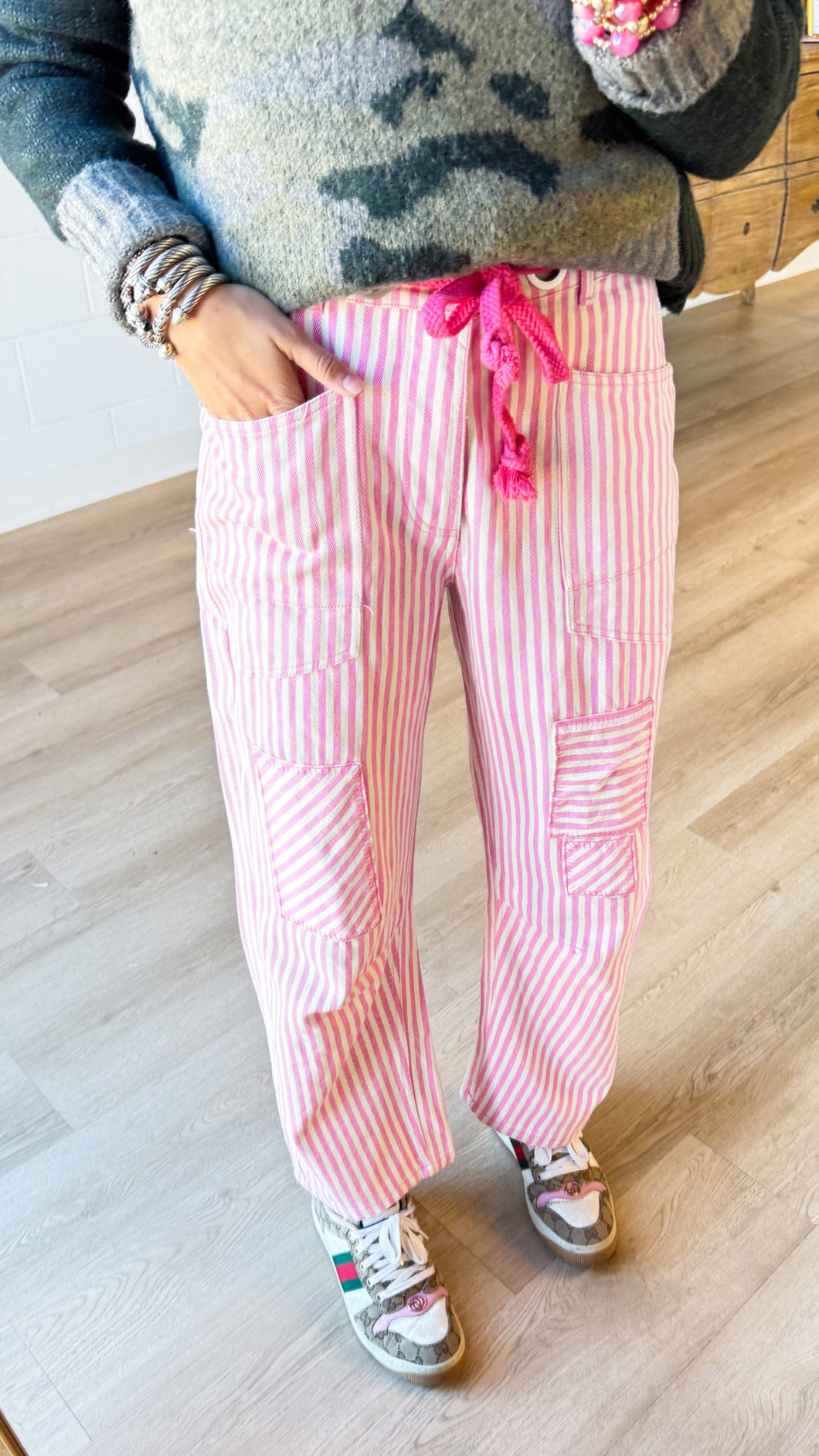 RESTOCK Pink Stripe Twill Barrel Pants
