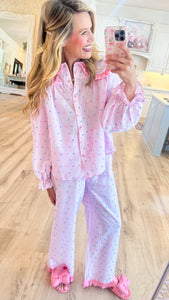 Pink Swiss Dot Striped Pajama Set