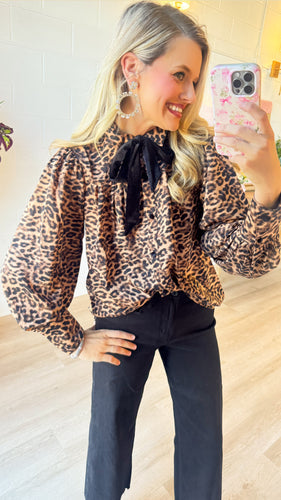 Leopard Button Up Tie Top
