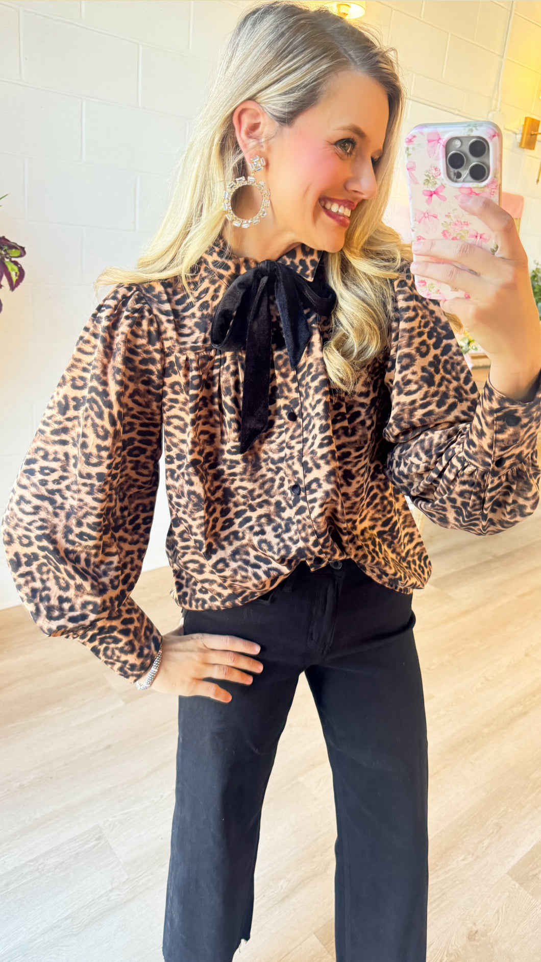 Leopard Button Up Tie Top