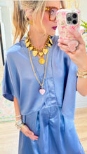 Dusty Blue Satin V-Neck Set