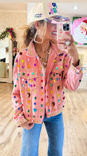 RESTOCK Pink Jeweled Mineral Washed Denim Jacket